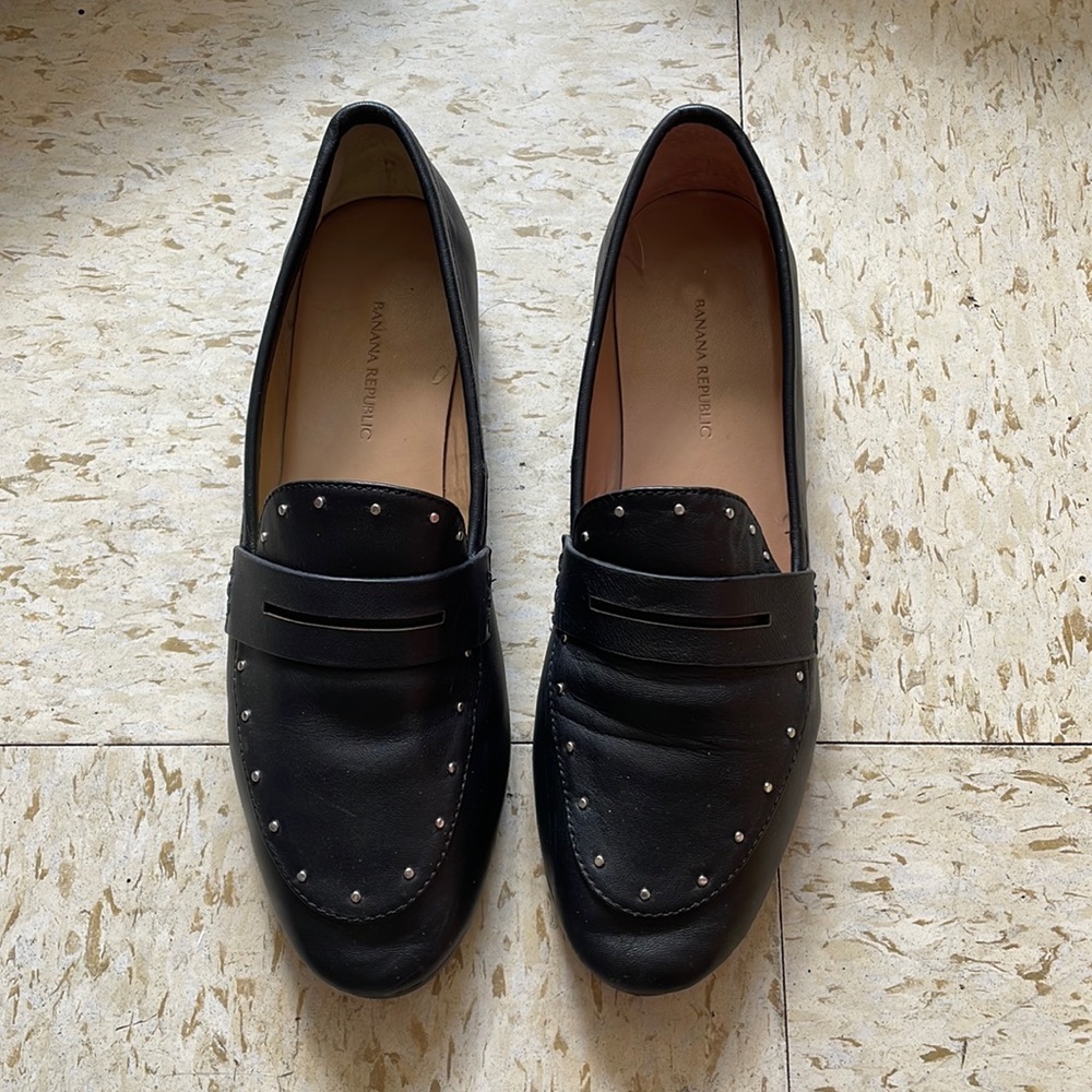 Banana Republic black loafers, size 8, small heel.